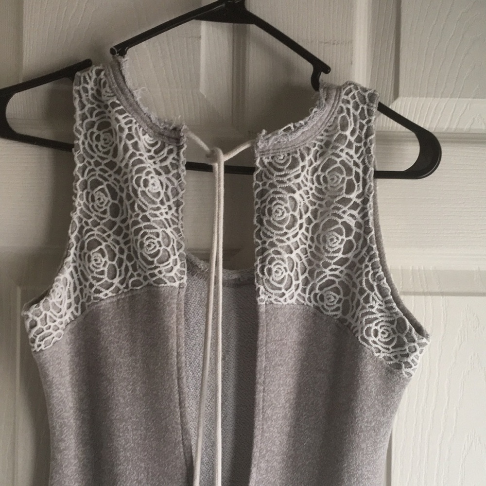 Guess Light Gray Lace Midi Dress